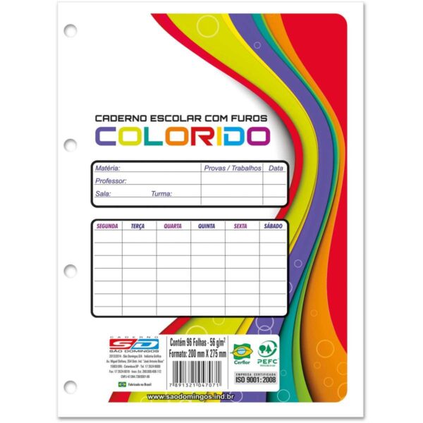 Bloco Para FichÁrio 4 Furos Monobloco Color Sd InovaÇÕes Hm2 Papelaria Bauru 3858