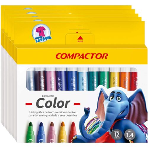 PINCEL MARCADOR COMPACTOR COLOR C/12 CORES  -  COM