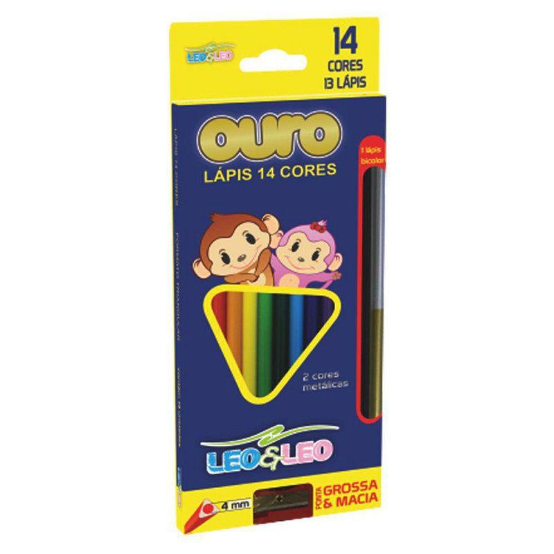 Kit Lápis De Cor 13 Cores Jumbo 4 Em 1 C/Apontador E Pincel Und Leoeleo