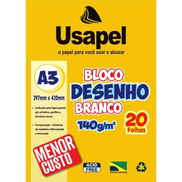 Bloco Tecnico Sem Margem Usapel Desenho A3 140g Hm2 Papelaria Bauru 7197